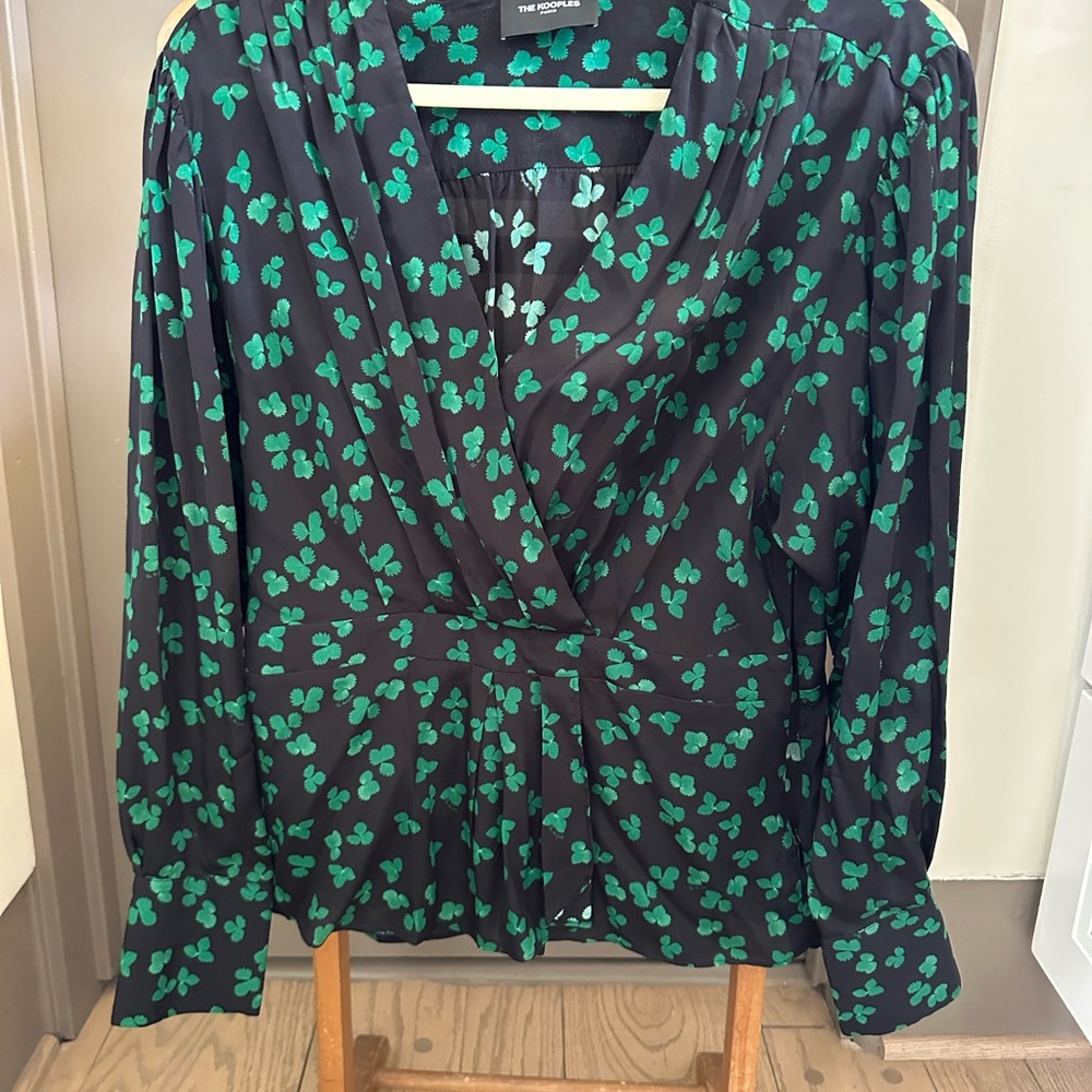 The Kooples Black and Green Floral Blouse